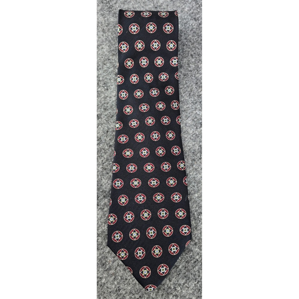 Chaps Ralph Lauren Tie Black Red Geometric Silk Vintage Dreamcatcher USA 58x4